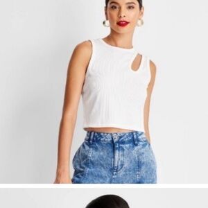 Future Collective asymmetrical white ribbed crop tank top size small